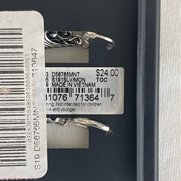 Scroll teardrop earrings w/ Blue crystal stone. Sterling post NWT - Picture 2 of 10